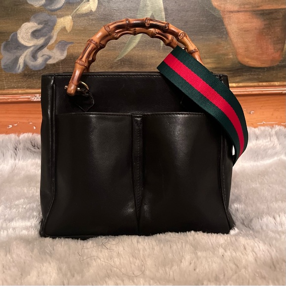 Gucci Handbags - Gucci Diana Bamboo Mini Black Leather Tote